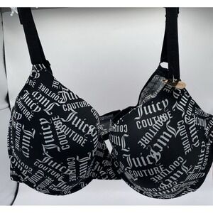 Juicy Couture Show Me Off Bra‎ Size 40C Black Gray Logo Print Underwire